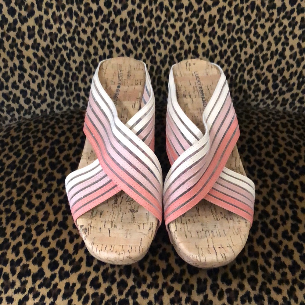 Lucky Brand Pink and Cream Sandals with Criss-Cross Design